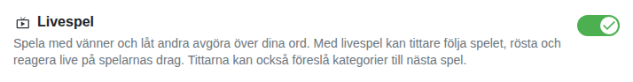 Inställning: livespel