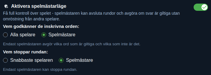 Inställning: värdläge