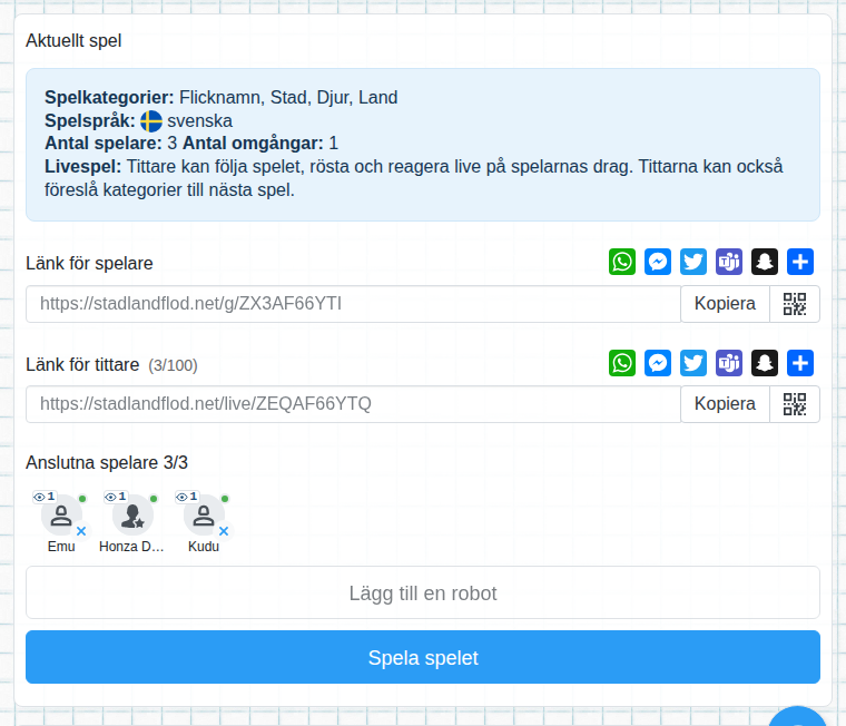 Lobby med länken för publiken